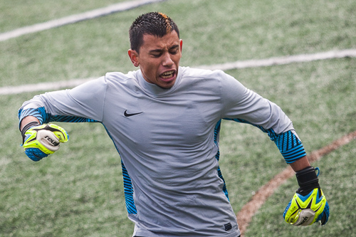 Hawks goalkeeper reacts after the goal is rendered invalid. (Santiago Mejia)