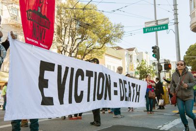 Protestors blocks traffic on Fillmore St. and Haight St. to fight for the eviction of Iris Canada. Iris Canada is a 100 year-old woman of color who is facing eviction from her home of more than 50 years. San Francisco, California, September 22, 2016. (Photo by: Izar Decleto/The Guardsman)