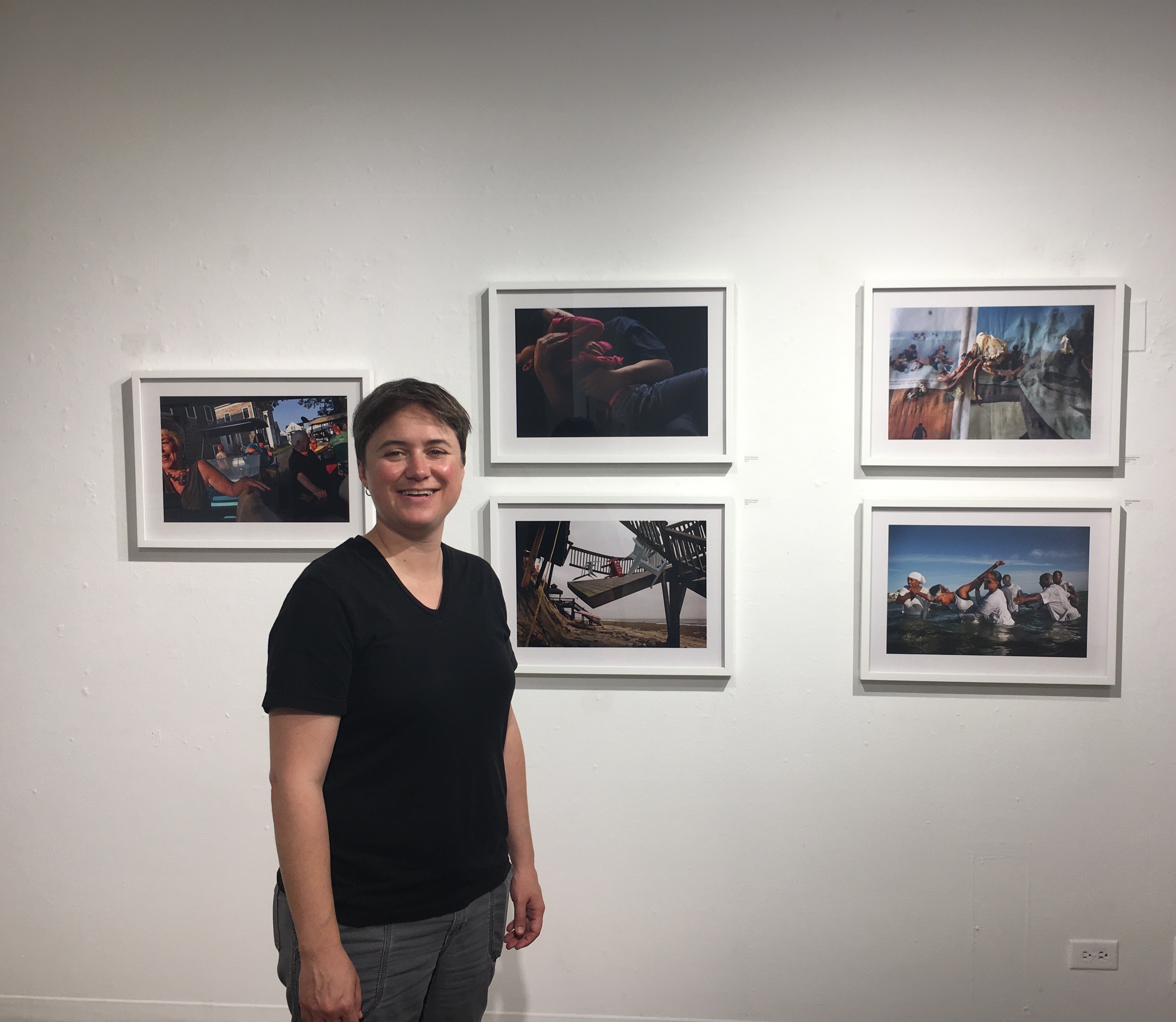 Pulitzer Prize-winner Preston Gannaway stands in front of her exhibition held on City College’s Ocean Campus on September 6, 2017. (Photo by Laurie Maemura)