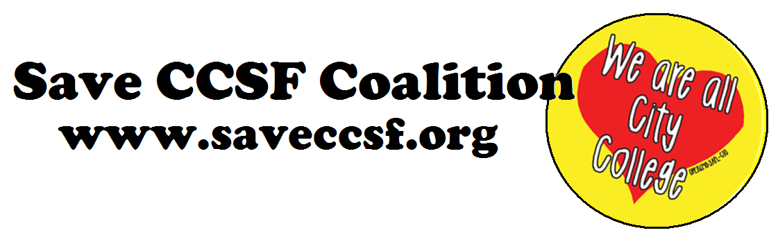 CCSF Coalition banner. www.saveccsf.org