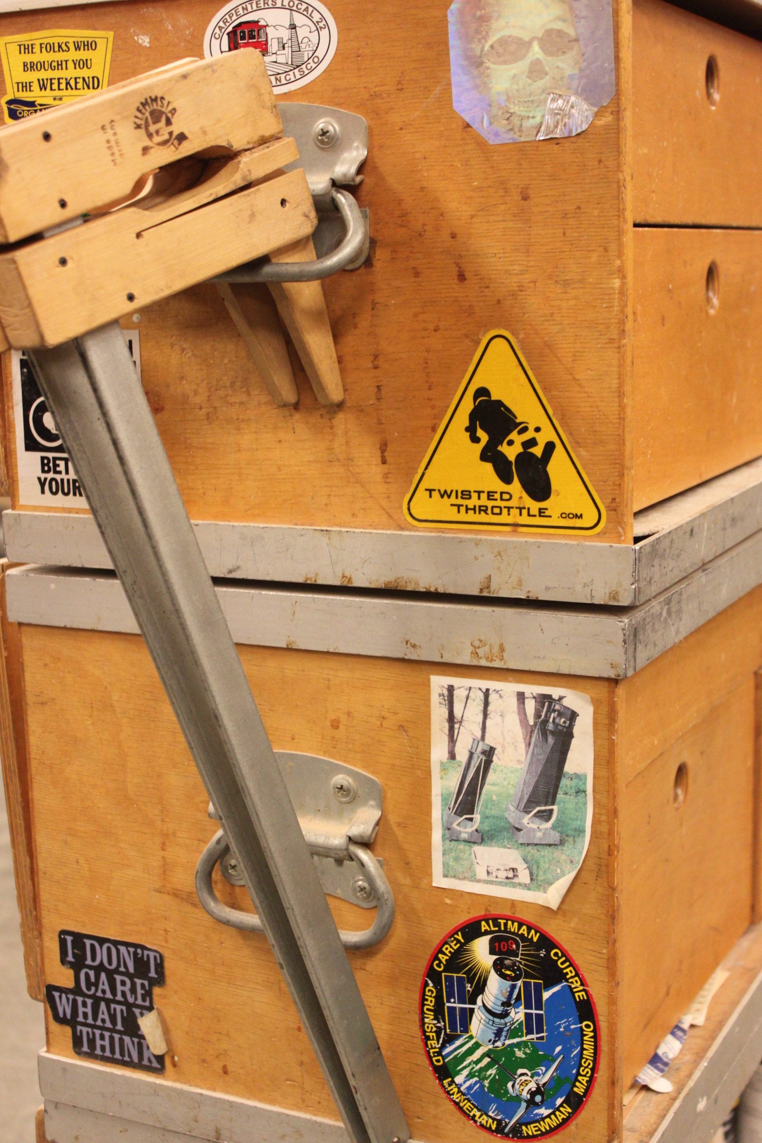 Prof. Raymond Cash is not only a carpenter but avid astronomer. Near a dangling saw and plastered in the middle right of Cash’s tool box is a sticker boasting two telescopes that he has built himself.  Photo taken on Nov. 13, 2017.