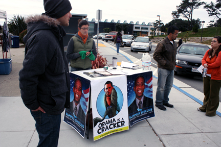 Summer Shields for Congress campaign staff operate an information booth at Ocean campus on Feb. 2. Some materials displayed by the campaign stirred controversy among City College faculty and staff. RAMSEY EL-QARE / THE GUARDSMAN