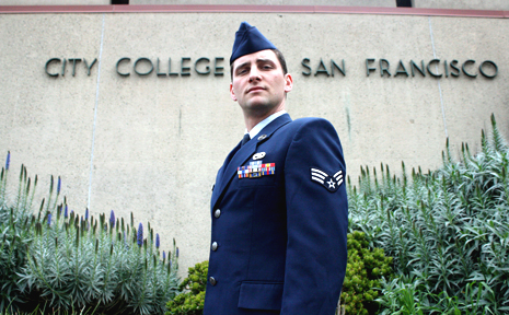 Anthony Meade , Air Force veteran and City College student poses in dress uniform. Meade only received G.I. benefits after Dianne Fienstien and her office intervened on his behalf. ROBERT ROMANO / THE GUARDSMAN