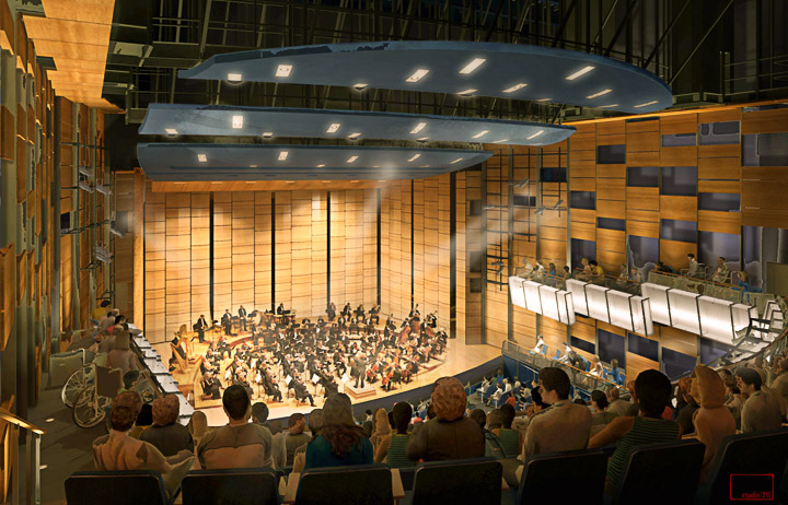 Design of the 600 seat theater located inside of the proposed CCSF performance arts bulding.