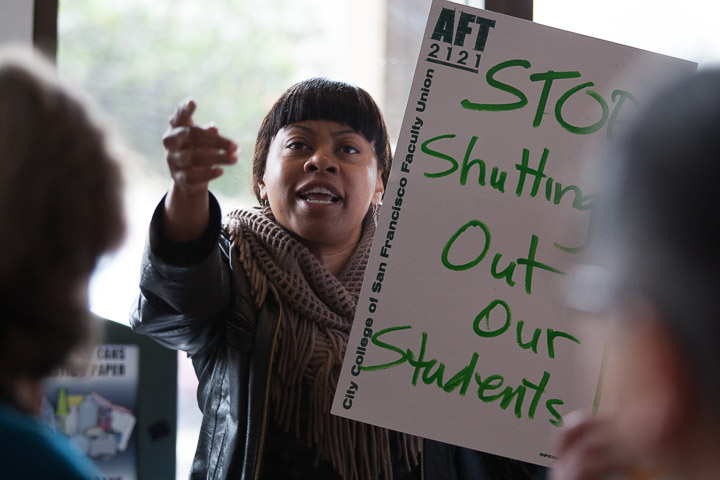 City College Student Trustee Shanell Williams gestures while speaking at a rally on Wednesday, Jan. 29, 2014, at Conlan Hall. Protesters opposed class cancellations before the add/drop deadline. Photo by Santiago Mejia/The Guardsman 