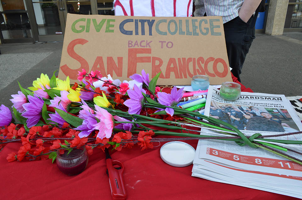 The Save CCSF Coalition held a vigil on Thursday, March 20, 2014, in reaction to alleged police brutality at a City College protest. Photo by Bridgid Skiba/The Guardsman