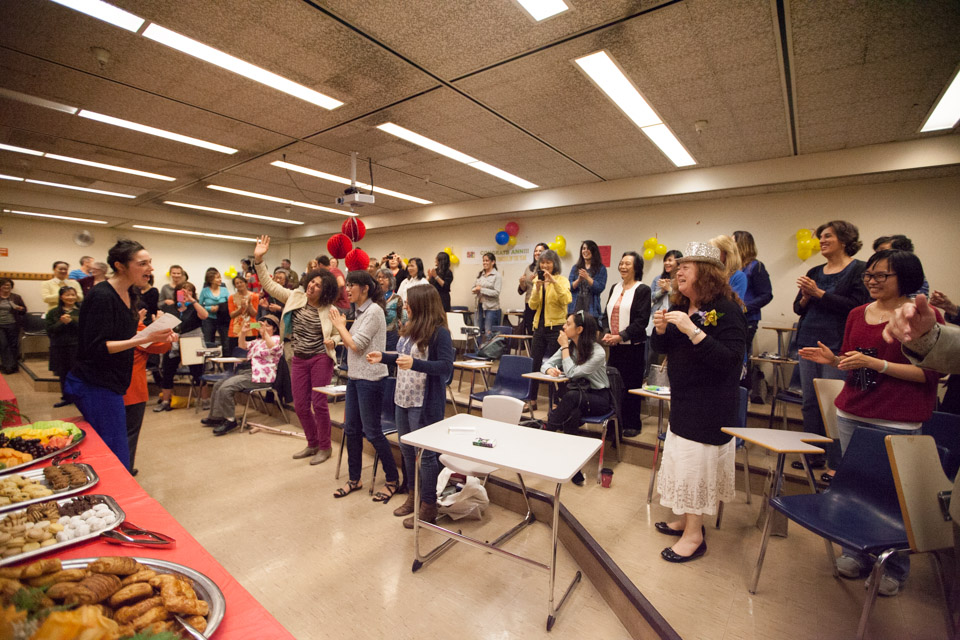 Students and colleagues honor Ann Fontanella at the reception celebrating her award as Teacher of the Year by Teachers of English to Speakers of Other Languages, Inc (TESOL) on Tuesday, May 6, 2014 at the City College’s downtown campus. Photo Nathaniel Y. Downes