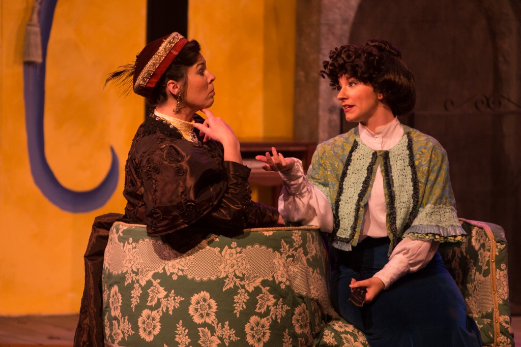 (L-R) Genevieve Perdue as Raymonde Chandebise and Tatiana Prue as Lucienne Homenides de Histangua “A Flea in Her Ear” at City College’s Diego Rivera Theatre, Ocean Campus on Saturday, March 14. (Photo by Khaled Sayed)