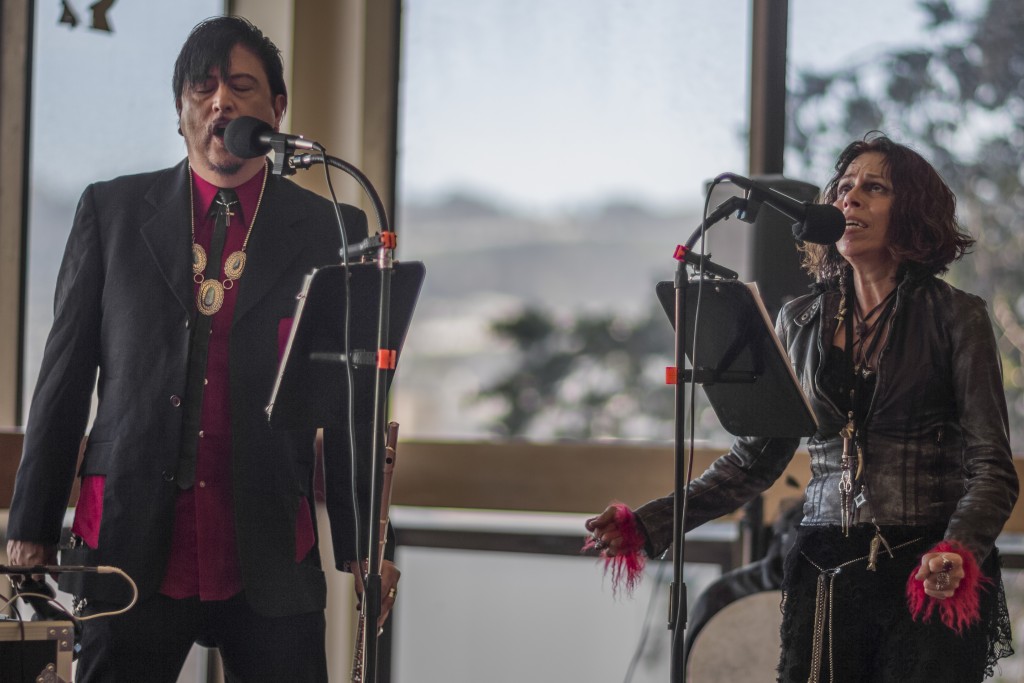 (L-R) Miguel Garcia and deCoy Gallerina were a band performing electronica Native American music at City Cafe on Ocean Campus, Thursday, Feb. 26. (Photo by Nathaniel Y. Downes)