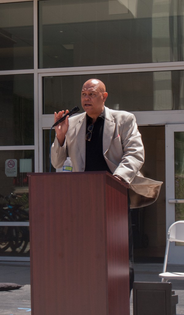 City College Chancellor Dr. Arthur Q. Tyler addresses high school students attending Frisco Day in the Amphitheater, Ocean Campus on Friday, April 24. (Photo by Franchon Smith