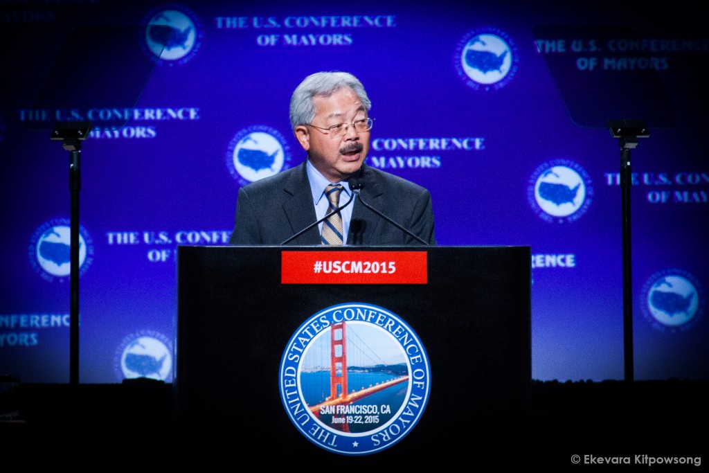 San Francisco Mayor Edwin M. Lee, the conference host, speaks at the United States Conference of Mayors in San Francisco on Saturday, June 20, 2015. (Photo by Ekevara Kitpowsong / The Guardsman)