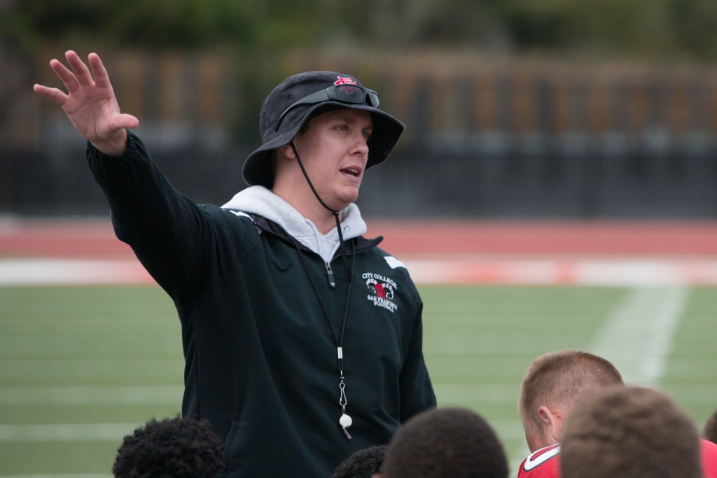 The Rams new head coach Jimmy Collins leads practice. (Photo by Khaled Sayed) 
