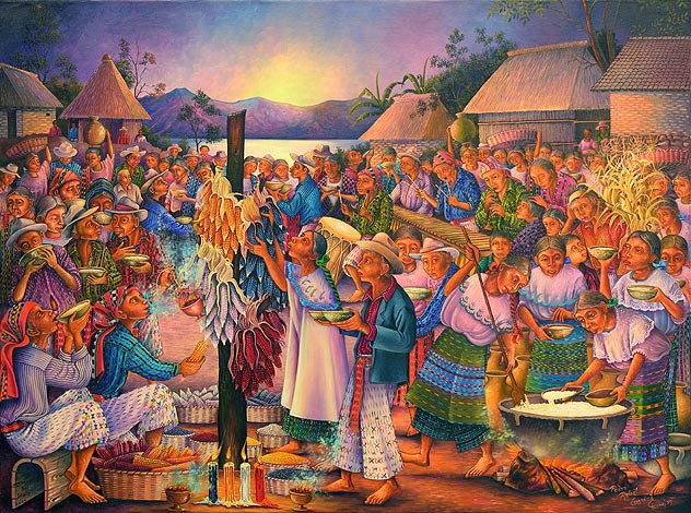 Consagración del Maíz / Blessing of the Corn Pedro Rafaél González Chavajay, 2005. (30 x 40 in.) (Image courtesy of Rita Moran, director of Maya Woman: The Helen Moran Collection, and Joseph Johnston Art Director of Arte Maya Tz’utuhil)