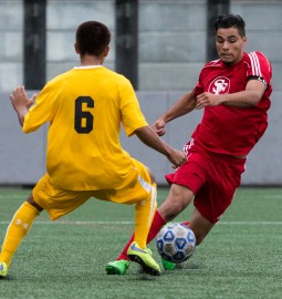City College’s Reymond Velete (5) maneuvering the ball to avoid a Chabot College player during a home soccer game on Oct 27. at Ocean Campus. (Photo by Khaled Sayed/ The Guardsman)