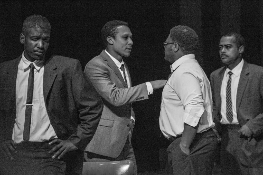 Rodger Lee (far left), Hashim Jacobs (left), Jamil Hawkins (right), and Gilberto Polanco (far right) in City College’s production of "All the Way" on Sat. March 6, 2016. (Photo by Gabriella Angotti- Jones/The Guardsman)