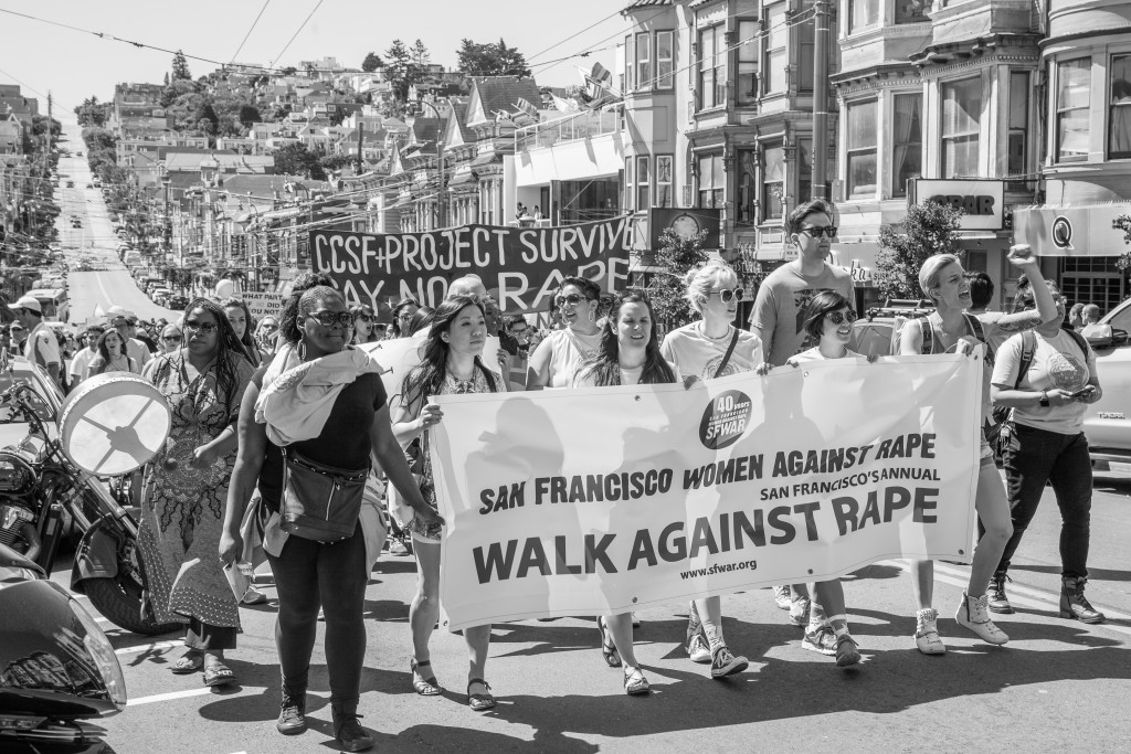 Protesters march to support the Walk Against Rape in The Mission District and Castro. Approximately 500 women and men participated in the demonstration on April 16th, 2016. (Agustina Perretta/Special to The Guardsman