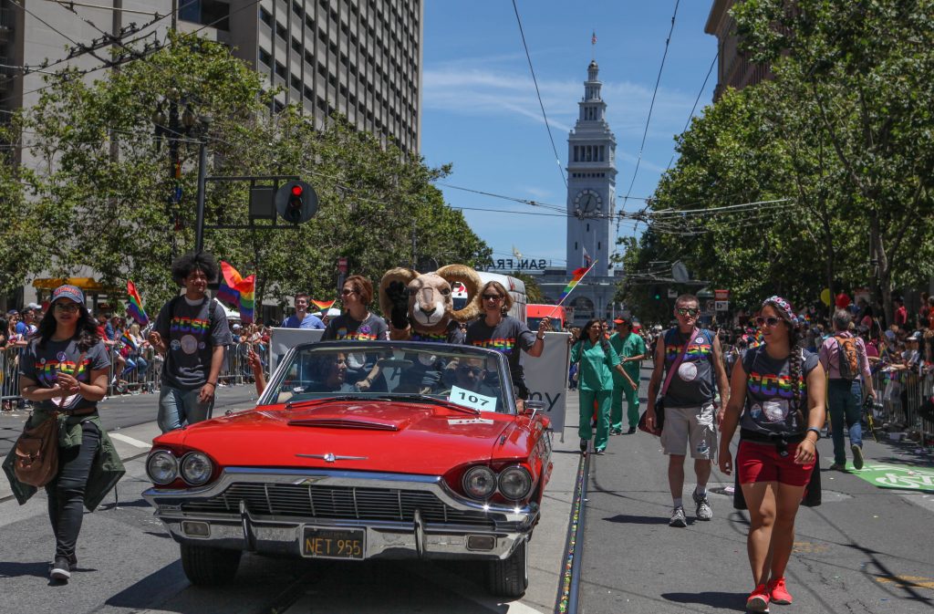 City College students and faculty and ride along the Market Street parade route during the San Francisco Pride Parade on June 26, 2016. (Photo by Cassie Ordonio/The Guardsman)