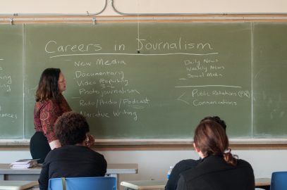 Director of Admissions and Career Services at UC Berkeley's Graduate School of Journalism, Pamela Gleason Magalhaes, led one of six workshops at the journalism symposium presented by the NAHJ at City College's Ocean Campus on Sept. 24, 2016 (Photo by Franchon Smith/The Guardsman)