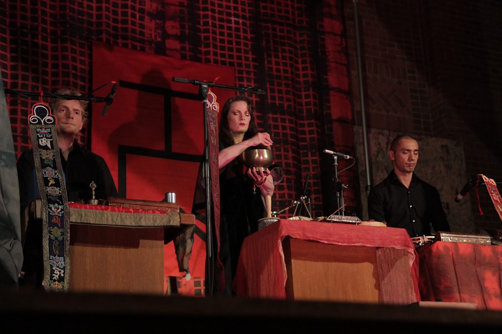 Musicians Anders Hermund, Zeena Schreck, and Hisham Bharoocha perform inside the Community Church of New York on Nov. 8, 2013 (Photo courtesy of Zeena Schreck).