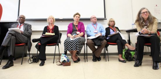 Half of the Accrediting Commission for Community and Junior Collge's visiting team listens to the statements of faculty and administration at Ocean Campus's Wellness Center on Oct. 11, 2016. Only one student attended the open forum. (Photo by Cassie Ordonio/ The Guardsman)