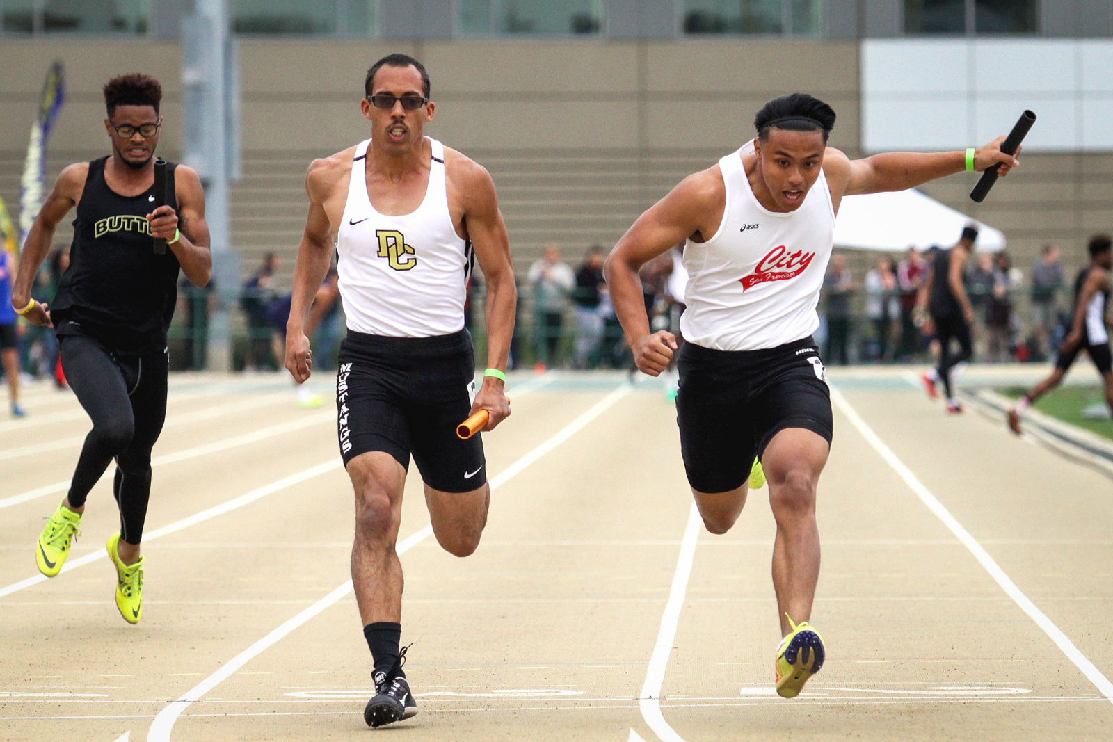 City College won both men's 4x100m and 4x400m relays at the Johnny Mathis Invitational held at SF State on February 24-25. (Photo by Craig Mandall)