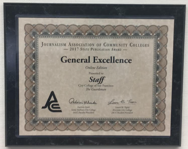 JACC awarded The Guardsman Staff for "General Excellence Online Edition" on October 21, 2017 at De Anza College. 