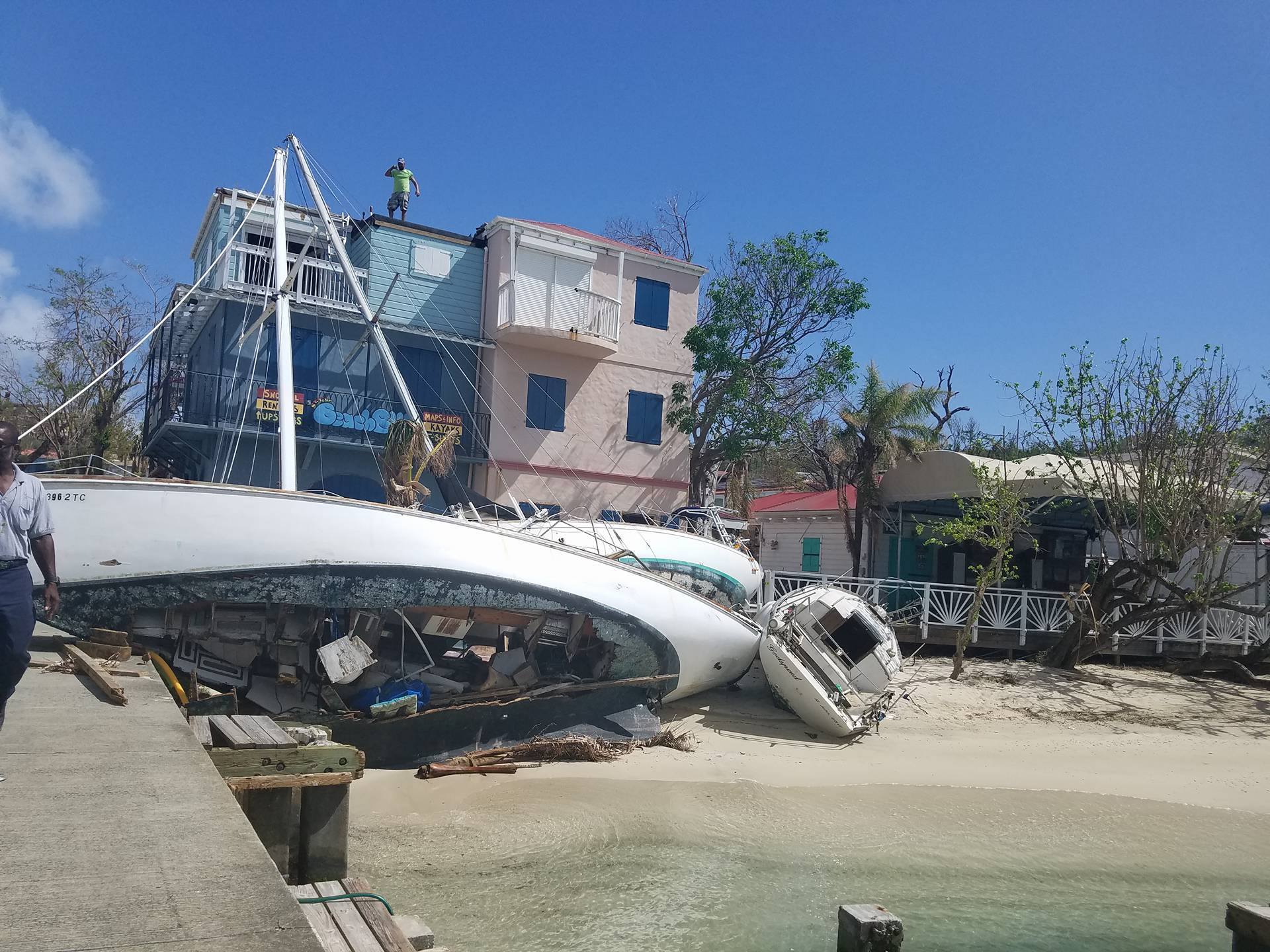 Wreckage of dock with the ship “The Vagrant” run aground. Photo taken by Emma Graham-Winkles in the United States Virgin Islands Oct. 2017. 