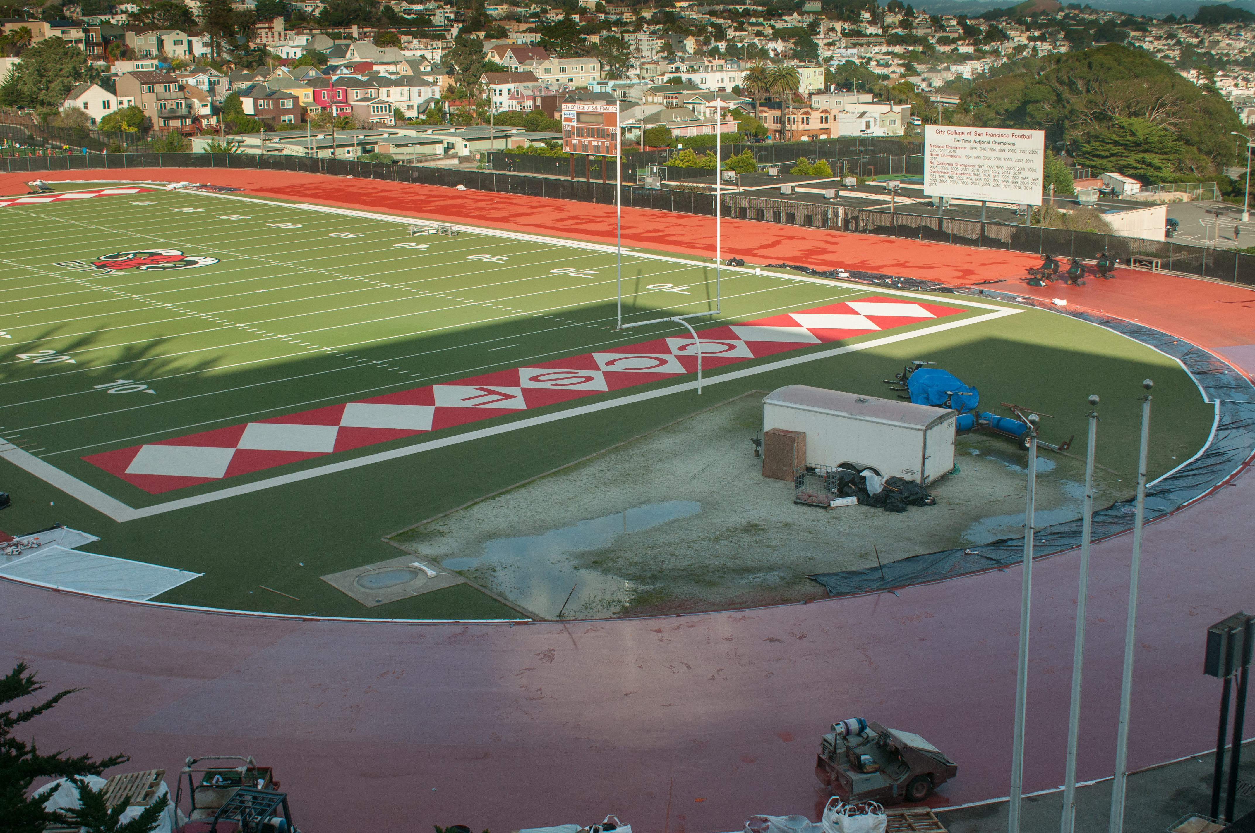 Ocean Campus track during the process of being resurfaced. Photo taken on Jan. 9, 2018 by Franchon Smith.